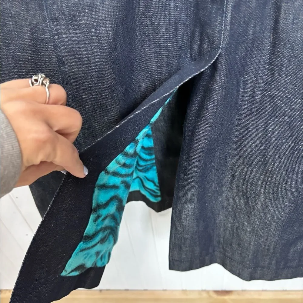 Versace Jeans Couture Y2K vintage Dark Denim trench Jacket with Teal zebraLining